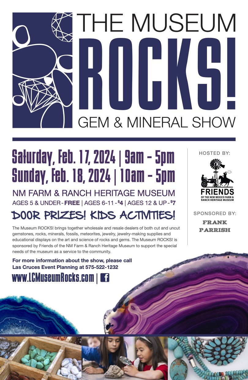 Visit the NMSU Art Booth at The Museum ROCKS! Gem and Mineral Show at the Farm and Heritage Museum on February 17th-18th!